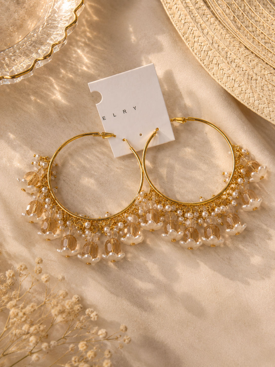 Flower Beaded Hoops Earring