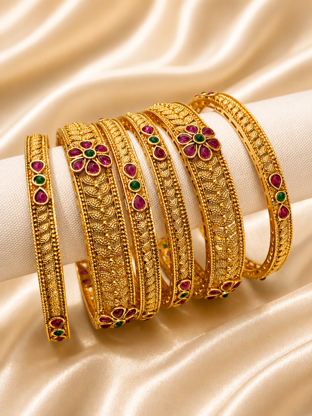 Royal Ruby Floral Heritage Bangle Set