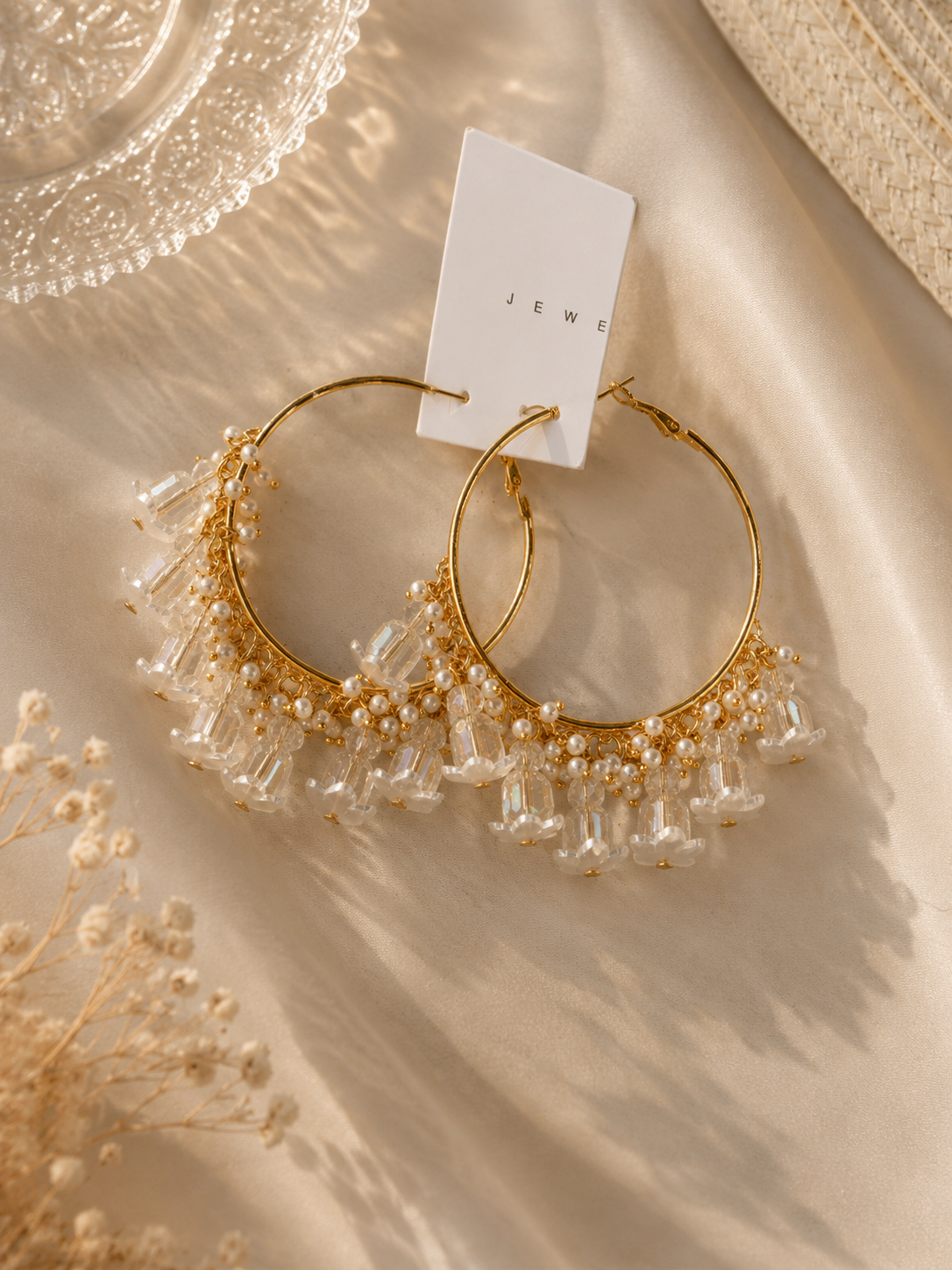 Flower Beaded Hoops Earring
