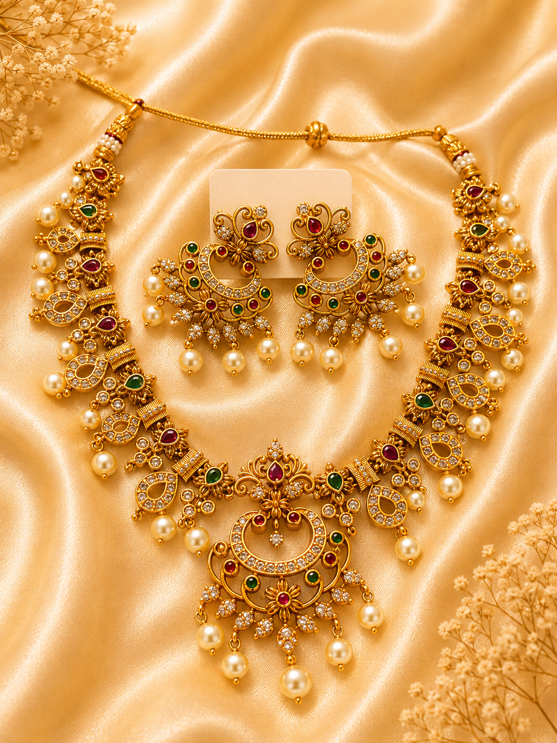 Maharani Pearl & Stone Necklace Set