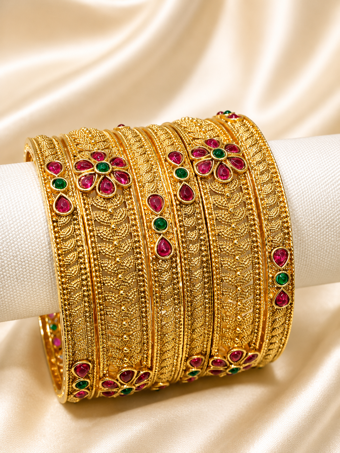 Royal Ruby Floral Heritage Bangle Set