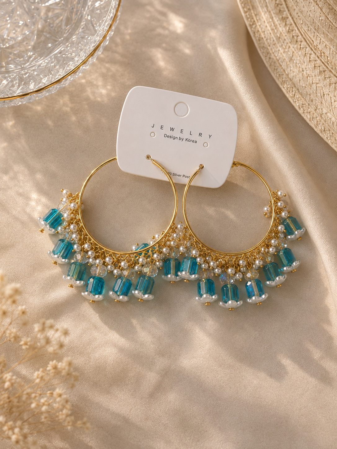 Flower Beaded Hoops Earring