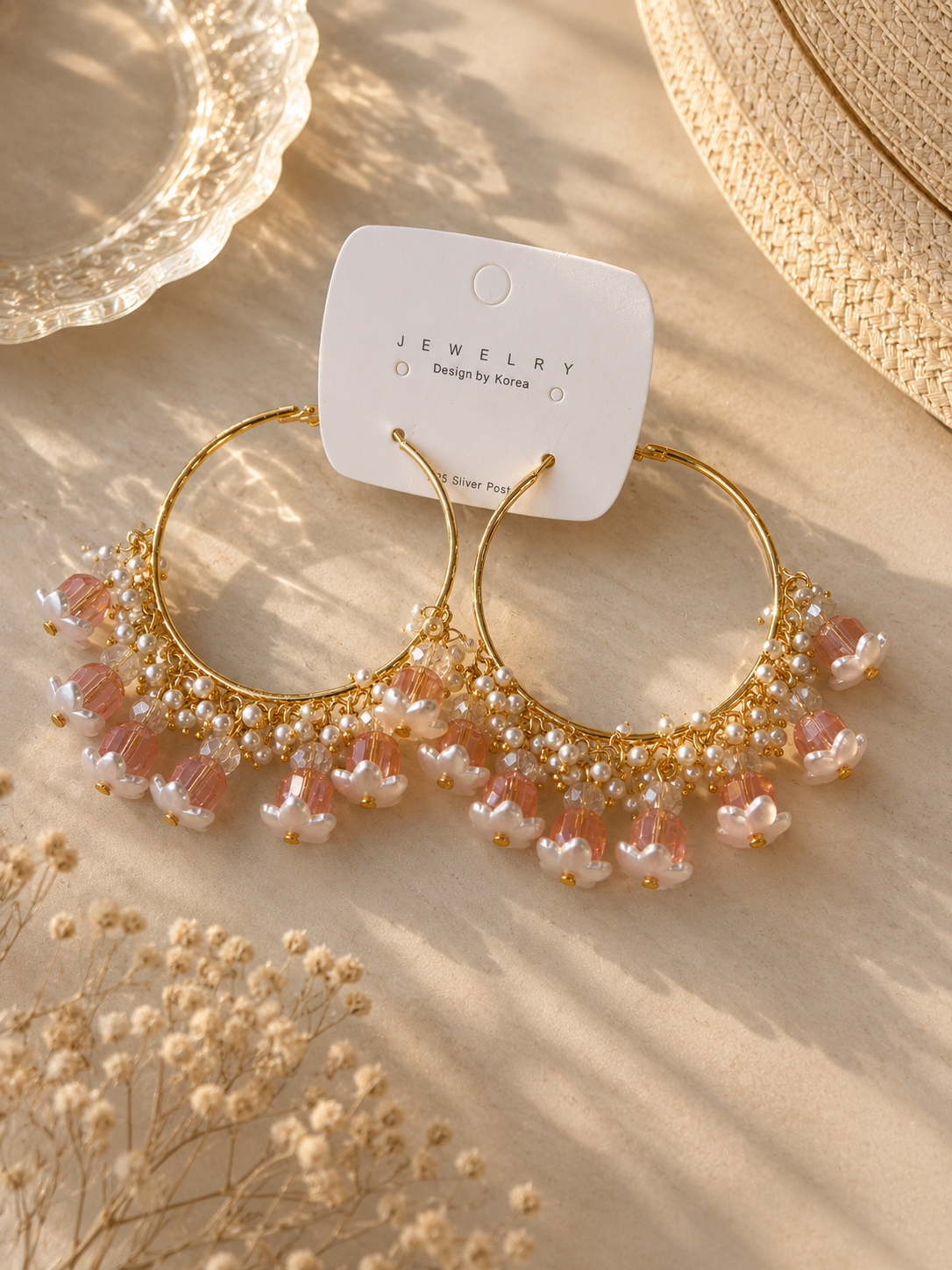 Flower Beaded Hoops Earring