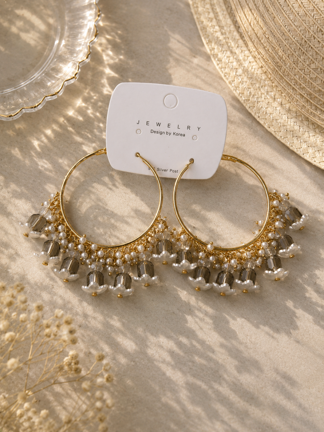 Flower Beaded Hoops Earring